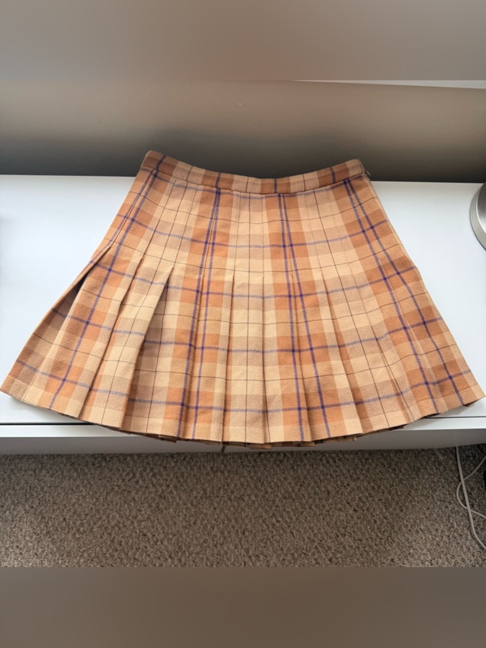 Wilfred Aritzia Juliet Wool Blend Brown Plaid Academia Pleated Skirt Size 6